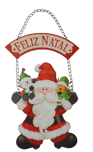 PAPAI NOEL COM PLAQUINHA FELIZ NATAL