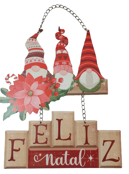 PLACA TRES GNOMOS FELIZ NATAL