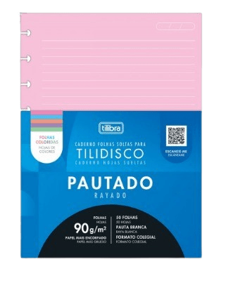 FOLHAS SOLTAS PARA TILIDISCO FORMATO COLEGIAL PAUTADOS FOLHAS COLORIDAS 90G 50 FOLHAS