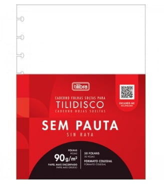 FOLHAS SOLTAS PARA TILIDISCO FORMATO UNIVERSITARIO SEM PAUTA 90G 50 FOLHAS