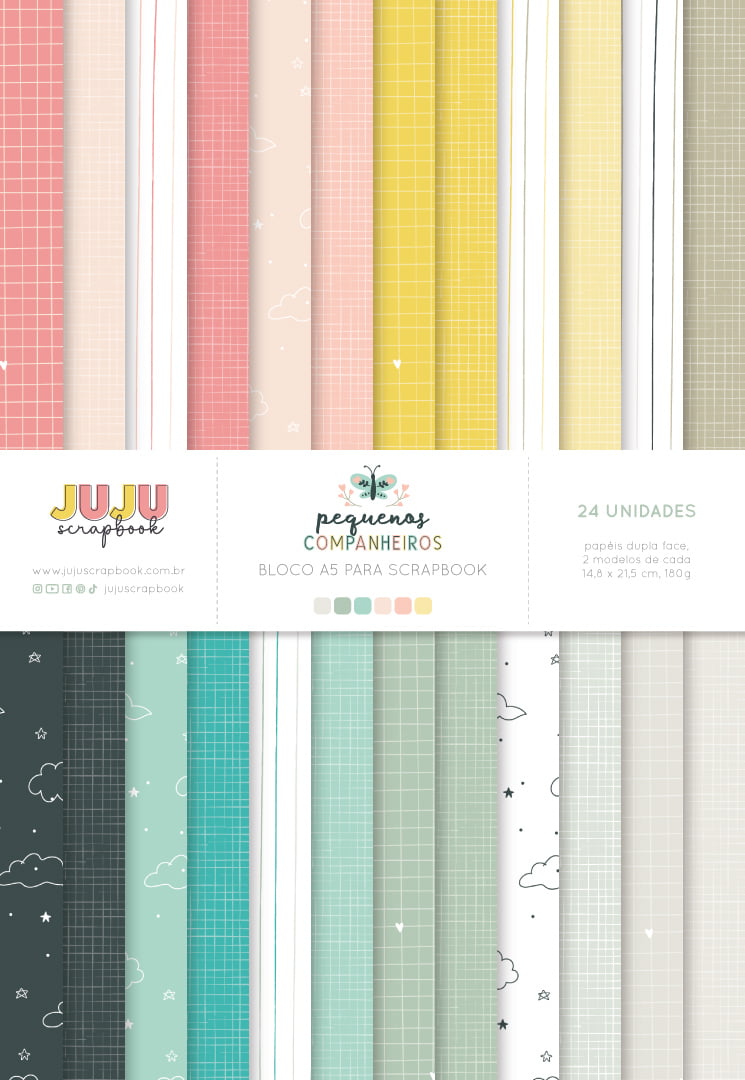 BLOCO A5 PARA SCRAPBOOK - PEQUENOS COMPANHEIROS JUJU SCRAPBOOK