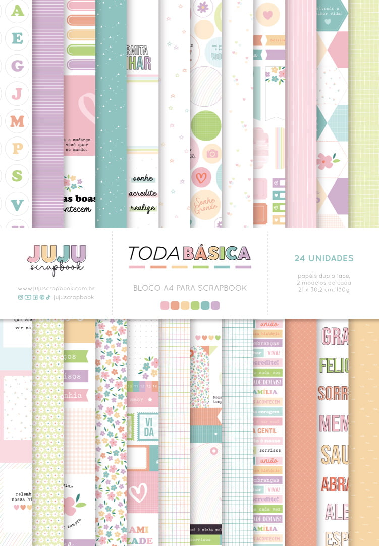 BLOCO DE FOLHAS A4 -TODA BASICA - JUJU SCRAPBOOK