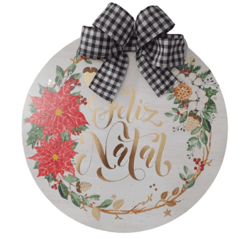 PLACA FELIZ NATAL COM LAÇO XADREZ